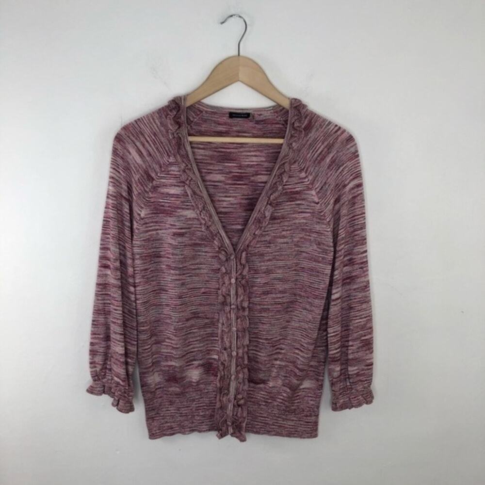 Magaschoni Silk Ruffle Metallic Cardigan Size Large - Picture 15 of 15
